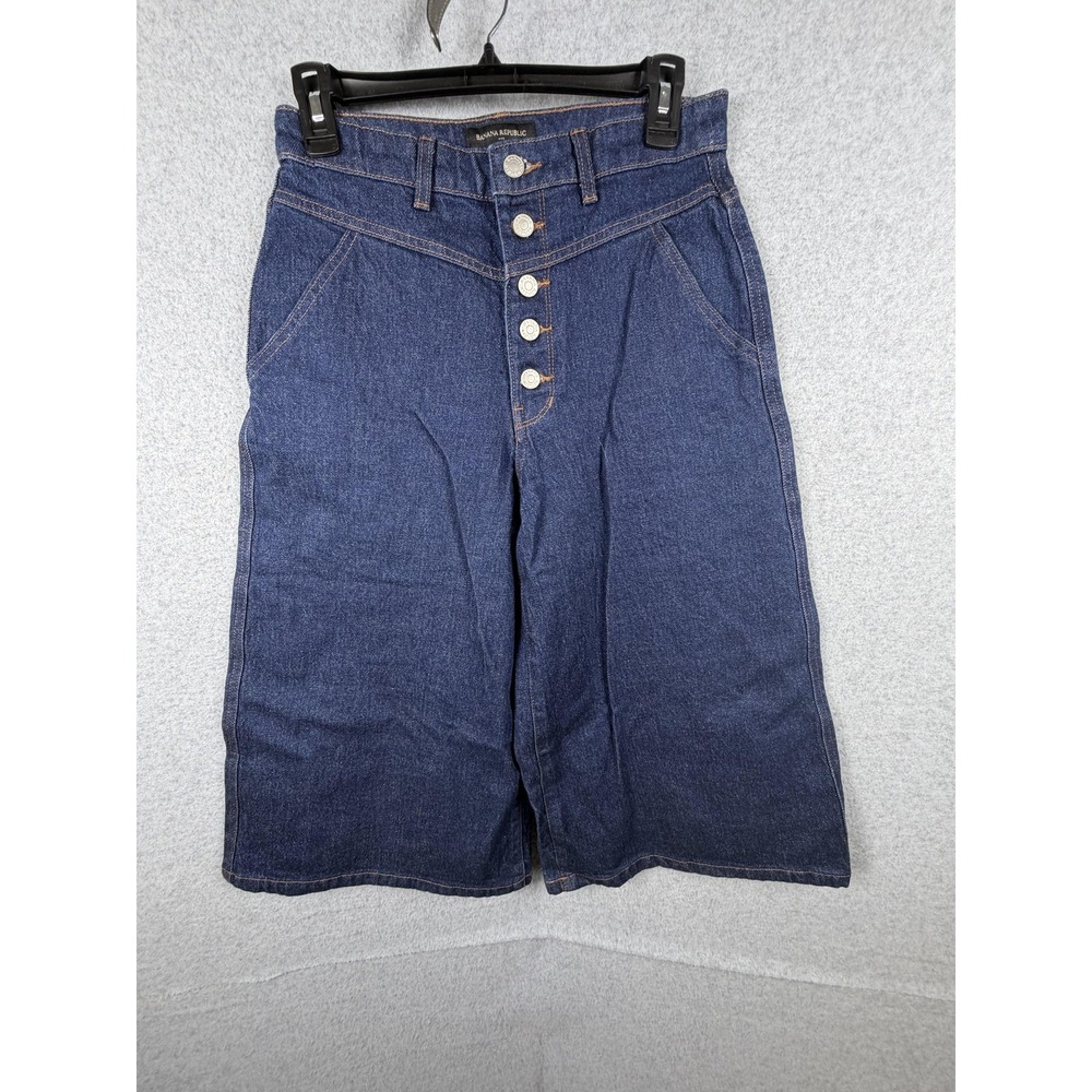 Banana Republic Shorts Womens 26/2 Blue Denim Button‎ Fly Culotte Casual Stretch